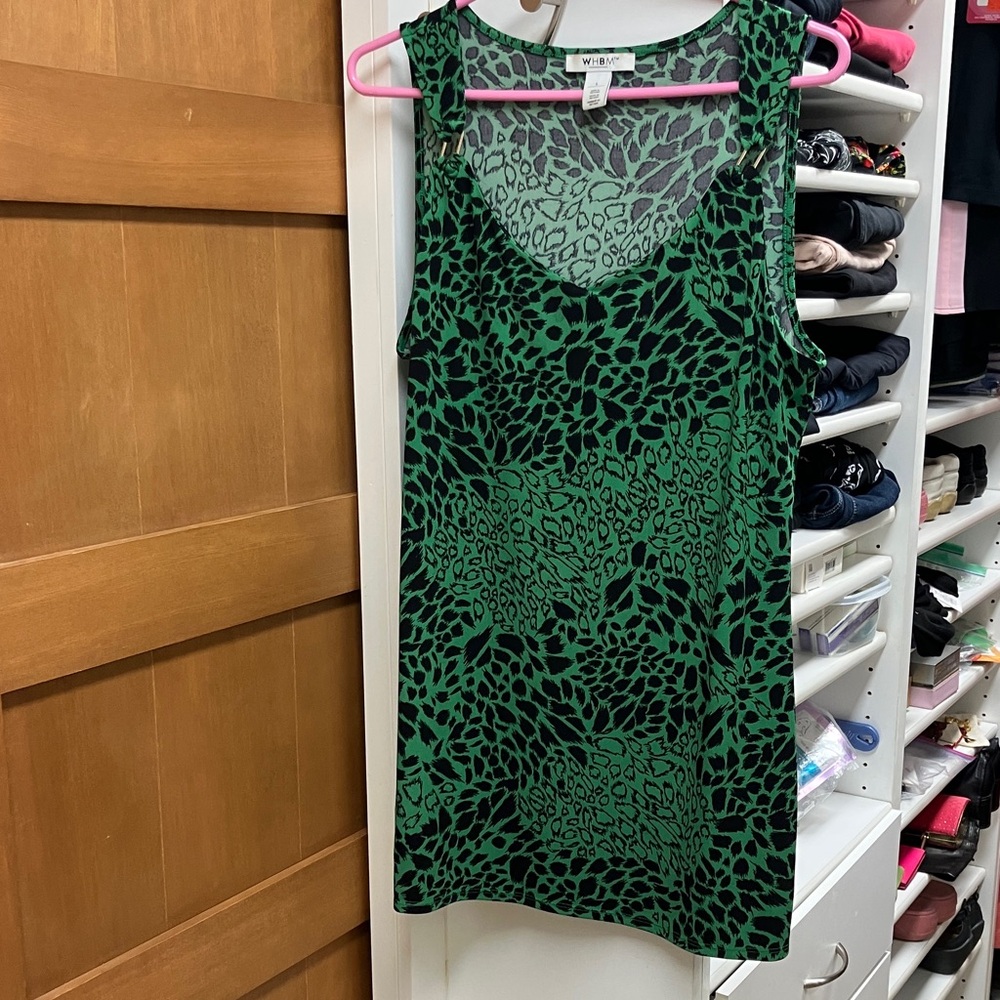 White House Black Market Green and Black extra long top